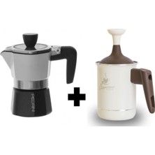 Feyza Design Şeffaf Kapaklı Aluminyum Moka Pot ve Süt Köpürtücü, 0,5 L, 3 Kup