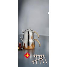 Feyza Design Paslanmaz Çelik Mini Çaydanlık ve 6 Parça Çay Kaşığı Seti