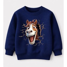Efendioğlu Design Sweatshirt 3D Baskılı Gülen At Görseli Baskılı Pamuklu 3 Iplik Şardonsuz Sweatshirt