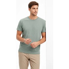 Velmora Fashion Erkek Bisiklet Yaka Tişört Regular Kalıp Basic Pamuklu Günlük Kullanım T-Shirt - Mint Yeşili