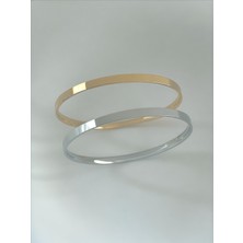 QA Quella Accessories Çelik Kalın Düz Ajda Çöp  Bilezik 14 Ayar Altın Kaplama Gümüş & Gold Bileklik Çap: 5,7 cm Çevresi: 19 cm - Gold