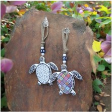 Adalinhome Seramik Deniz Kaplumbağası Duvar Süsü 2 Adet Beyaz - 13 x 13