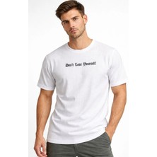 Velmora Fashion Erkek Wafıl Kumaş Tişört Regular Kalıp Bisiklet Yaka Baskılı Günlük Basic T-Shirt - Beyaz