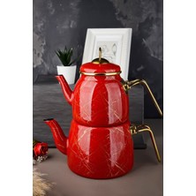 Feyza Design Kırmızı Mermer Desenli Klasik Çaydanlık, Şık ve Dayanıklı Tasarım