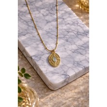 Stainless Steel Yeşil Taşlı Zarif Vintage Çelik Kolye(Kolye Ucu:2cm)