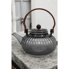 Feyza Design Borosilikat Cam Çay Demliği 800ML, Bambu Saplı, Süzgeçli ve Cam Kapaklı