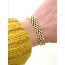 QA Quella Accessories Çelik Rlx  14 Ayar Altın Kaplama Unisex Gold Bileklik 19 cm