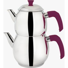 Feyza Design Badem Çaydanlık Orta Mürdüm Paslanmaz Çelik 18/10 Elegan Tasarım