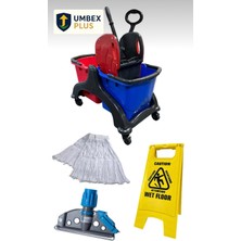 Özgürce Pratik Çift Kovalı Plastik Temizlik Arabası ve Islak Mop Seti