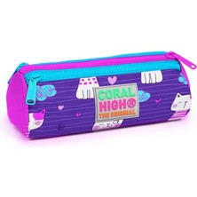 Coral High Coral Hıgh 22304 Mor Kedi Desenli Üç Bölmeli Kalem Çantası