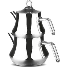 Feyza Design Paslanmaz Çelik 4 Parça Çaydanlık Seti, Indüksiyon Uyumlu, Gümüş Renk