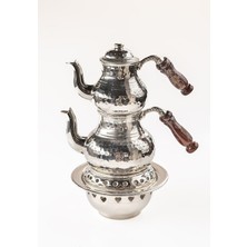 Feyza Design Bakır Demlik Osmanlı Ocaklı Çaydanlık Beyaz Bakır Isıtıcılı