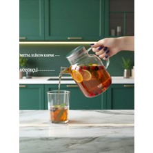 Feyza Design 1800 ml Süzgeçli Metal Kapaklı Cam Demlik, Ocak Üstünde Kullanıma Uygun