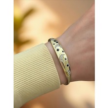 QA Quella Accessories Rodyum Ay Yıldız 14 Ayar Altın Kaplama Gold Kelepçe Bileklik Çap: 5,8 / Çevresi: 19 cm