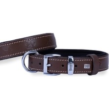  Doggie Konforlu Deriden El Yapımı Pati Desenli Köpek Boyun Tasması 3,5X52-60CM - Brown