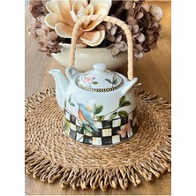 Feyza Design Şık Hasır Saplı Porselen Demlik, Kahve ve Çay Için Modern Tasarım