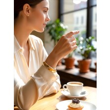 QA Quella Accessories Çelik Kuyum Işi Kalın Düz 14 Ayar Altın Kaplama Gold Kelepçe Bileklik