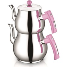 Feyza Design Beyaz Çelik Çaydanlık Mercan Model Aile Boy Çaydanlık Takımı