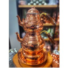 Feyza Design Bakır Çaydanlık Takımı, Isıtıcılı, Kalın, 4-6 Kişilik, Şık Tasarım