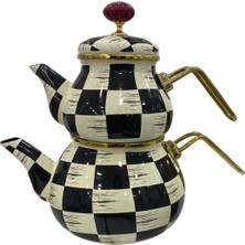 Feyza Design Şık Siyah-Krem Emaye Çaydanlık, Dayanıklı ve Kullanışlı Tasarım