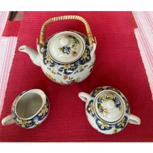 Feyza Design Şık Japon Porselen Demlik, Şekerlik ve Sütlük Seti, Zarif ve Dayanıklı