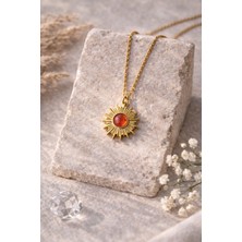 Kırmızı Taşlı Gold Vintage Kolye