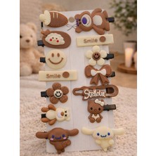 Elas Home Bebek Çocuk Figürlü Ayıcıklı Kahve Krem Sevimli Toka Seti