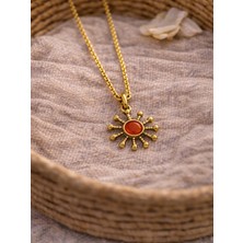 Taşlı Vintage Gold Güneş Kolye