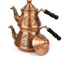 Feyza Design Bakır Çaydanlık, Tuğra ve Skoç Desenli, Şık ve Dayanıklı Tasarım