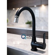 Qmix LÜX MUTFAK EVİYE BATARYASI ÇİFT SU GİRİŞLİ ÖZEL SİYAH RENK PİRİNÇ GÖVDE 360 DERECE HAREKETLİ PERLATÖR