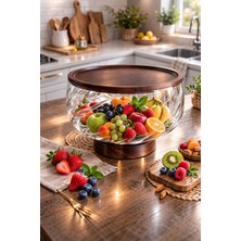 Morponi Borosilikat Camlüks  Akasya Kapaklı ve Akasya Ayaklı Cam Kase - Sunumluk-Salata Kasesi 20 cm