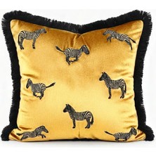 GE Living Zebra Desenli Dekoratif Yastık Kılıfı - Modern Gold Kadife Kırlent