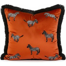 GE Living Zebra Desenli Dekoratif Yastık Kılıfı - Modern Kiremit Kadife Kırlent