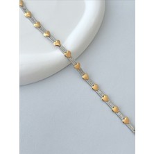 QA Quella Accessories Özel Kaplama 14K Kalp Zirkon Choker Silver-Gold Kolye 42+5 cm