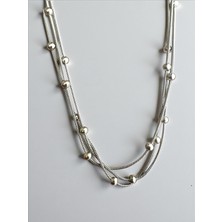QA Quella Accessories Çelik Üçlü Tek Sıra Gümüş Çoklu Kolye (45+5 Cm)