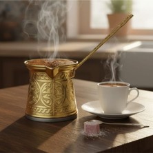 Feyza Design 6-8 Kişilik Çelik Gold Desenli Cezve, Şık ve Dayanıklı Tasarım