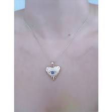 QA Quella Accessories Xuping Göz Nazar Kalp Zirkon Soft Gold Kolye 45+2,5 cm