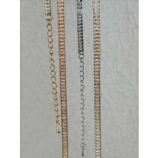 QA Quella Accessories Rodyum Karamel Zirkon Baget Su Yolu Choker Silver ve 14K Gold Kolye 32+5 cm - Silver Üzeri Karamel