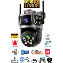 Roxiva Çift Kameralı 3 Ekranlı 6mp Full Hd Hareket Takipli Polis Çakarlı Alarmlı Wifi Güvenlik Kamerası