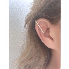 QA Quella Accessories Özel Seri  Çizgi Zirkon Tasarın Earcuff Kıkırdak Gold Küpe