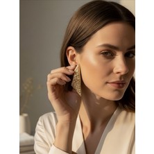 QA Quella Accessories Özel Seri Tasarım El Işçiliği Büyük Plaka 14K Altın Kaplama Gold Küpe
