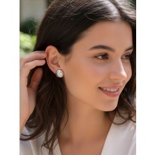 QA Quella Accessories Lak Kaplama Yuvarlak Mat Parlak 14 Ayar Gümüş Kaplama Küpe