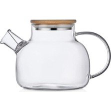 Feyza Design Bambu Kapaklı Cam Demlik 1000ML, Şık ve Kullanışlı Çay Demliği