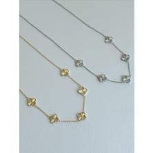 QA Quella Accessories Rodyum Yonca   Gümüş & 14K Altın Kaplama Gold Kolyeler 45+5 cm