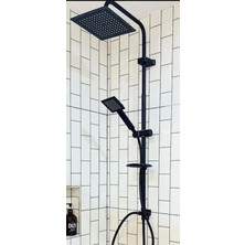 Hayat Store Siyah Kare Duş Seti, Tepe Yağmurlama Duş Başlığı, Ekstra Büyük Robot Duş Sistemi ( Lisinya )