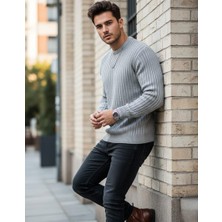 Jakc Ways Fitilli Oversize Bisiklet Yaka Triko / Sıfır Yaka Kazak