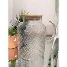 Feyza Design Borosilikat Cam Demlik 1800 ml Bambu Vakum Kapaklı ve Süzgeçli