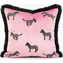 GE Living Zebra Desenli Dekoratif Yastık Kılıfı - Modern Pembe Kadife Kırlent
