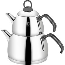 Feyza Design Füme Renkli Çelik Orta Boy Çaydanlık 2 Litre, Şık ve Dayanıklı Tasarım