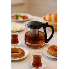 Feyza Design Şık Siyah Kapaklı Cam Demlik 700 Ml, Çay ve Bitki Demleme Için